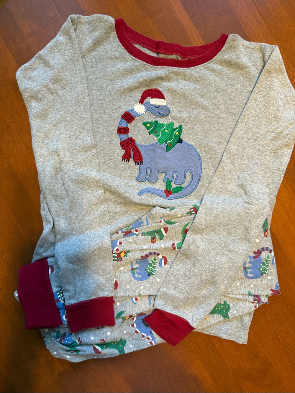 Gymboree Gray and Red Holiday Dinosaur Pajama Set